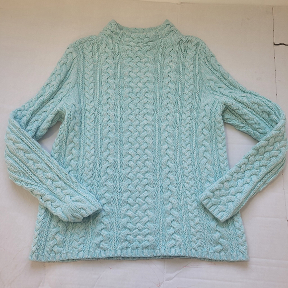 Lands’ End Women’s Light Blue Preppy Cable Knit Sweater Long Sleeve Size L 14/16 - Picture 5 of 11